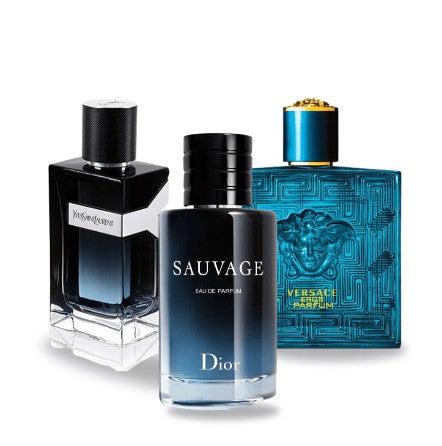 Tre fragranze iconiche:Dior SAUVAGE, Yves Saint Laurent Y MEN e Versace EROS - 100 ml