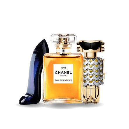 Cofanetto esclusivo con tre profumi:  Carolina Herrera GOOD GIRL, Chanel Nº5 e Paco Rabanne FAME